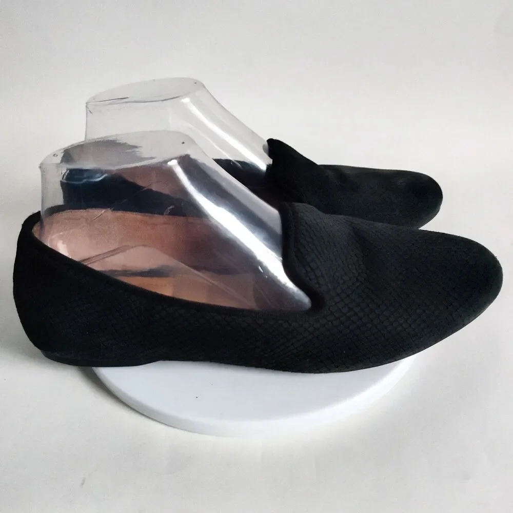 Kelly & Katie Black Leather Slip On Comfort Snakeskin Embossed Loafers Size‎ 9.5